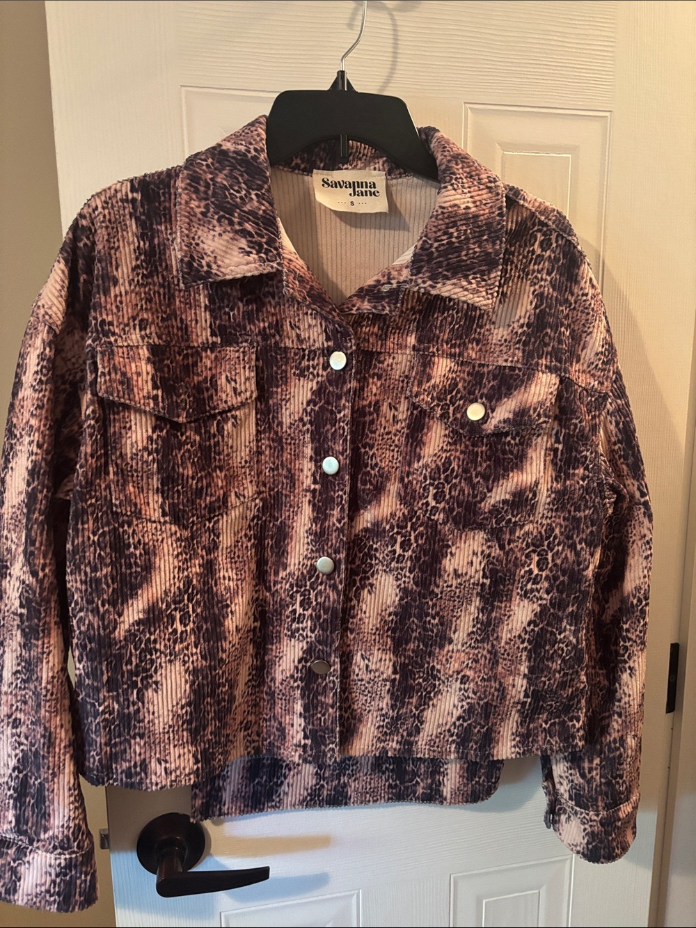 Savanna Jane Pink & Brown Animal-Print Corduroy Trucker Jacket